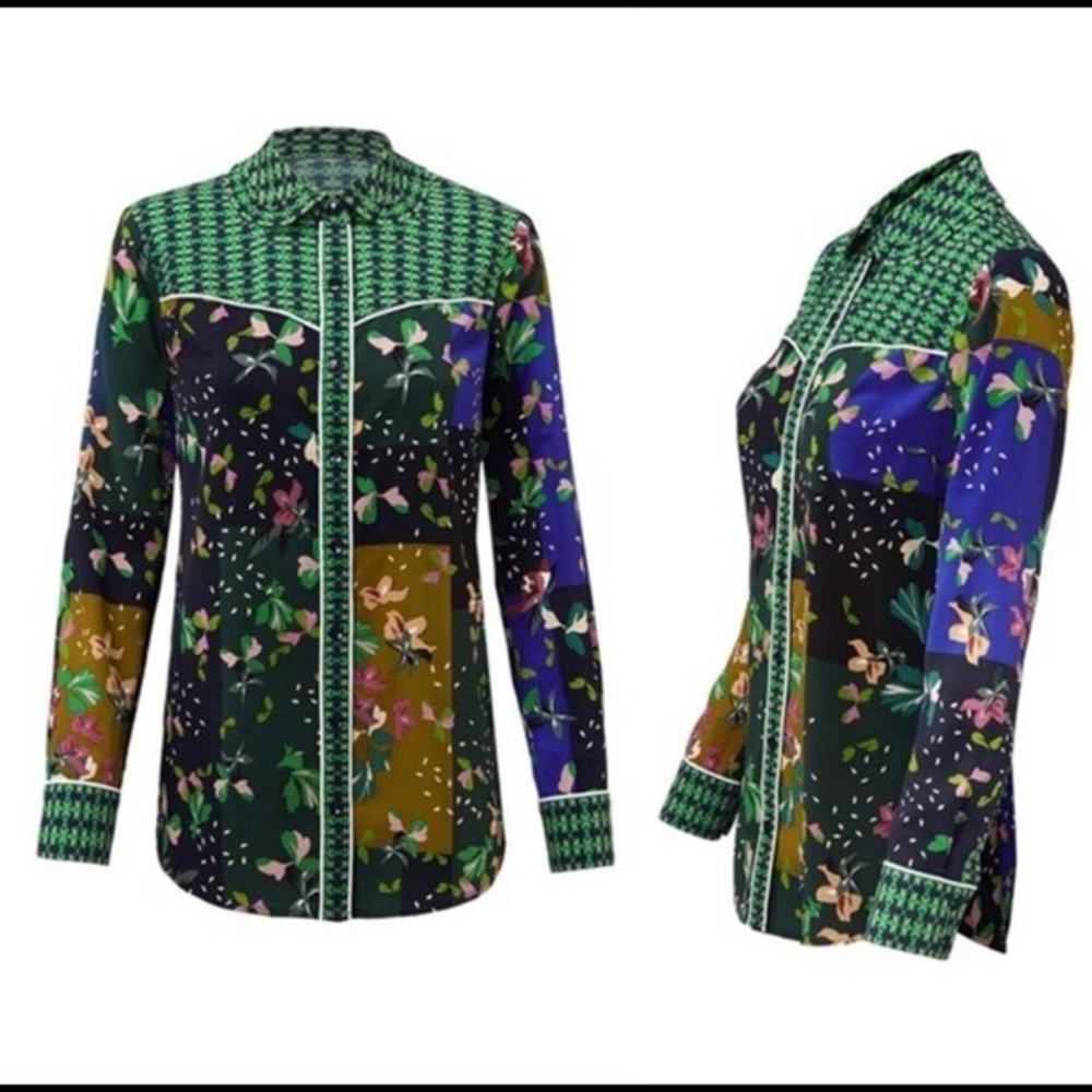 Cabi Bronco Patchwork Western Blouse